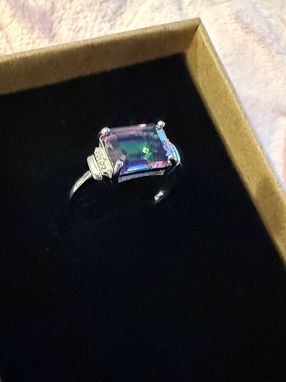 Mystic Topaz Sterling Silver Ring with Natural Diamond Accents